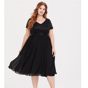 **NEW** BLACK SEQUIN & LACE CHIFFON MIDI DRESS